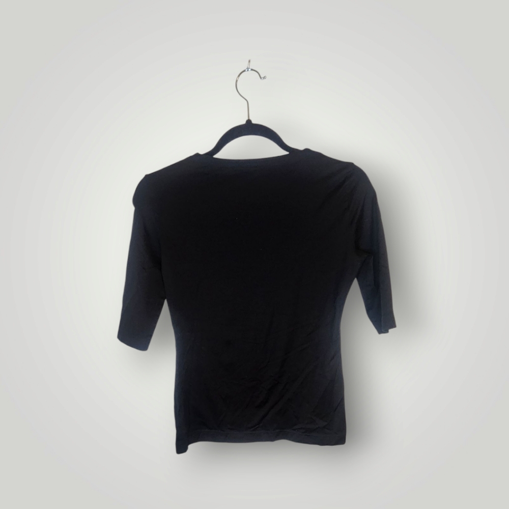 A-K-R-I-S- Punto Black Square Neck quarter Sleeve Blouse Size 4 - Picture 11 of 16